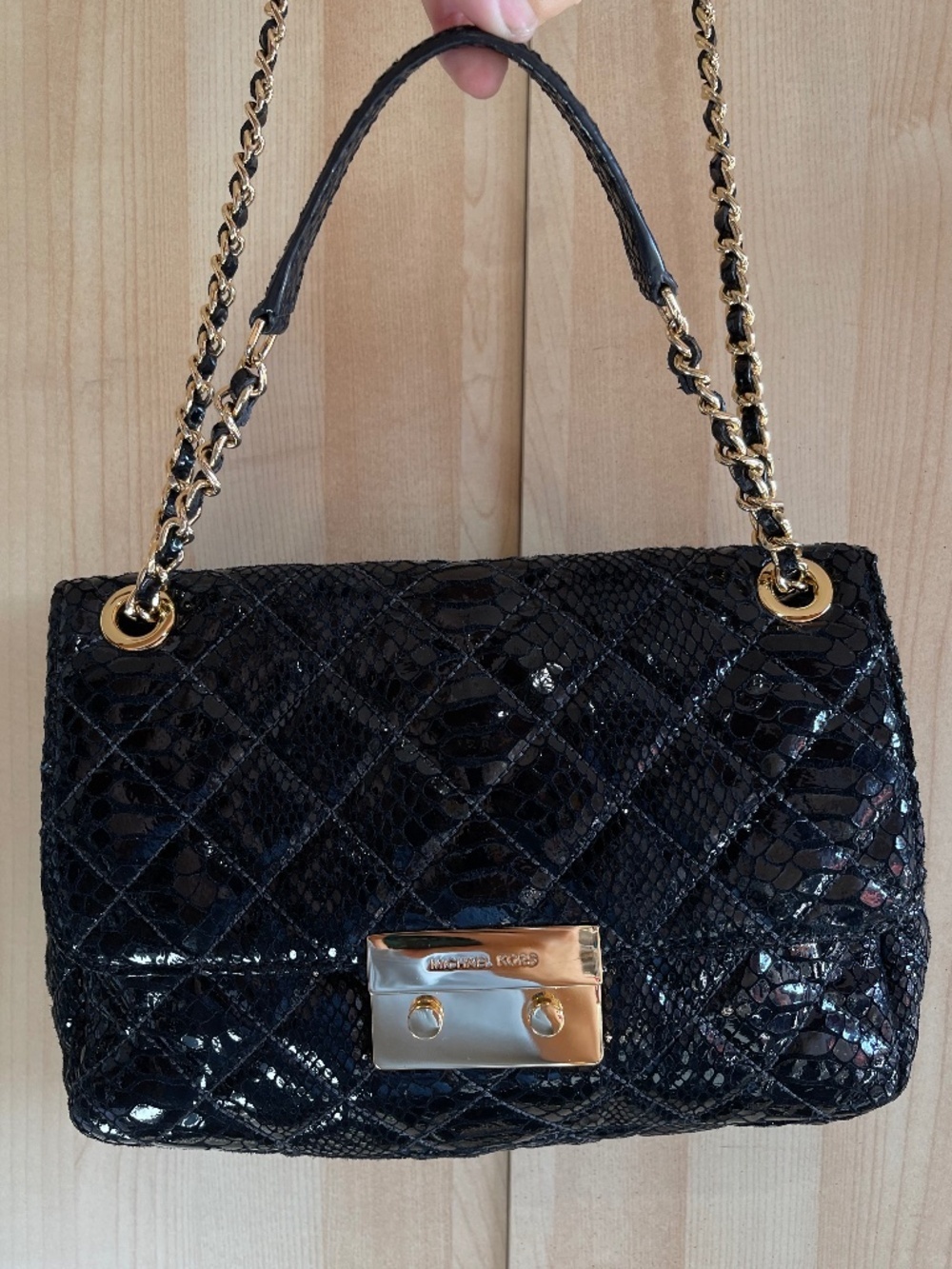 Michael Kors Sloan Black Quilted  Leather Chain Shoulder Bag Gold Hardware